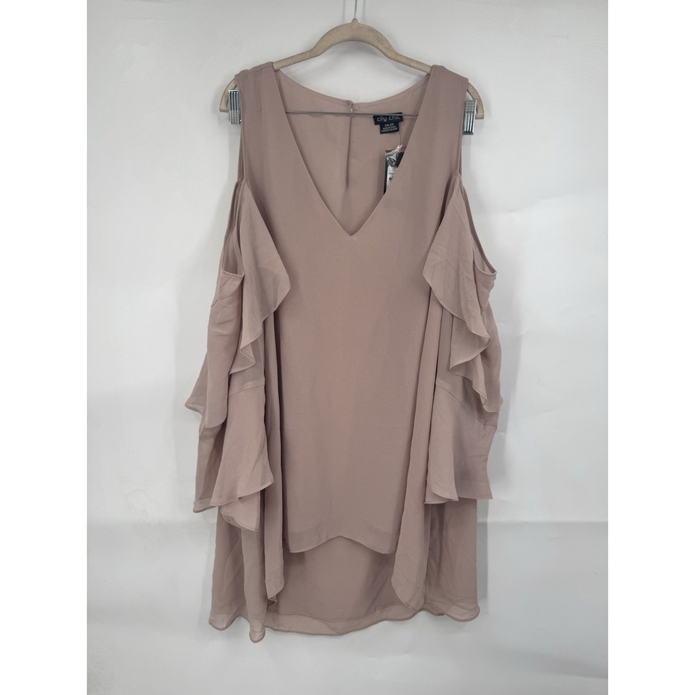 City Chic Cold Shoulder Ruffle Blouse Women 24 Plus Size Taupe Preppy‎ Coquette